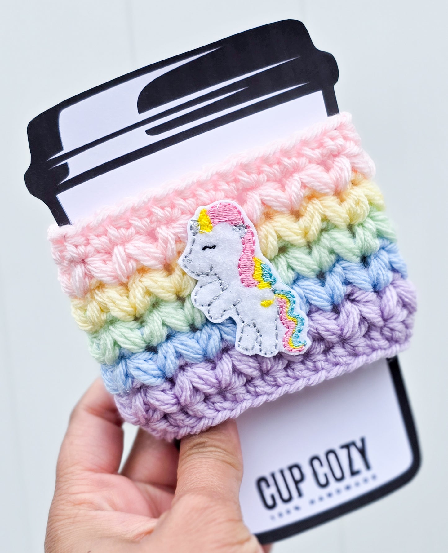 Crochet Coffee Cozy - Pastel Unicorn
