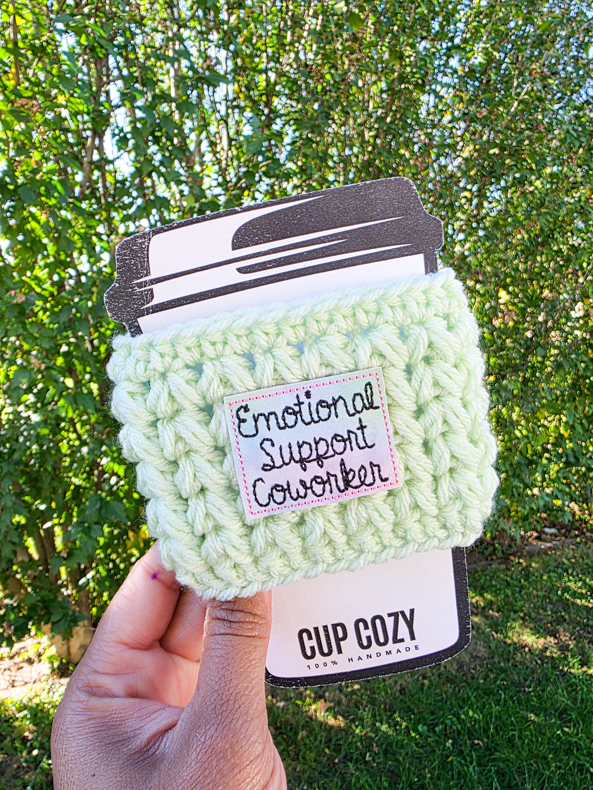 Crochet Coffee Cozy - Emotional Support Coworker