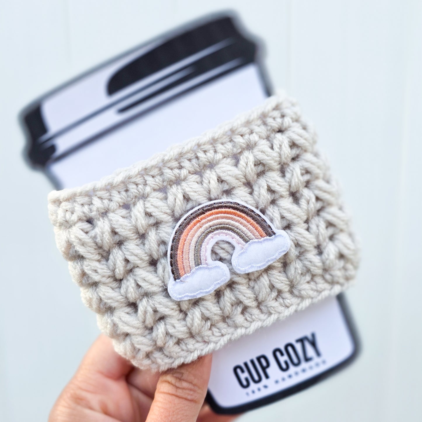 Crochet Coffee Cozy - Neutral Rainbow