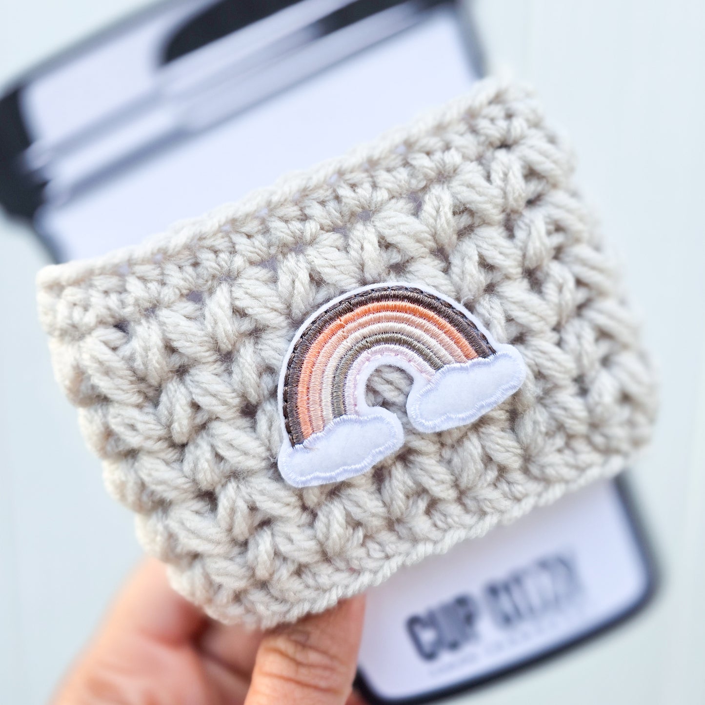 Crochet Coffee Cozy - Neutral Rainbow