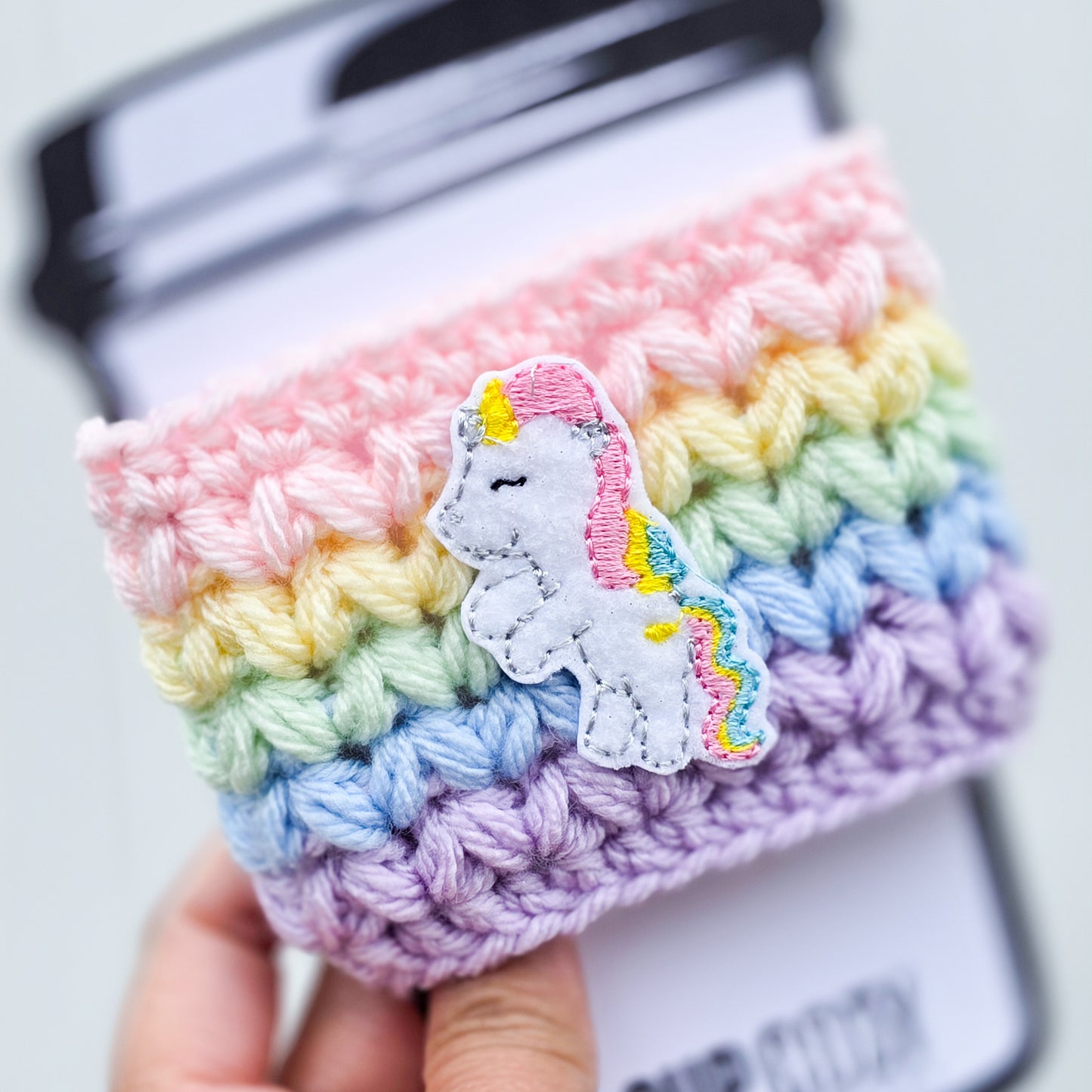 Crochet Coffee Cozy - Pastel Unicorn
