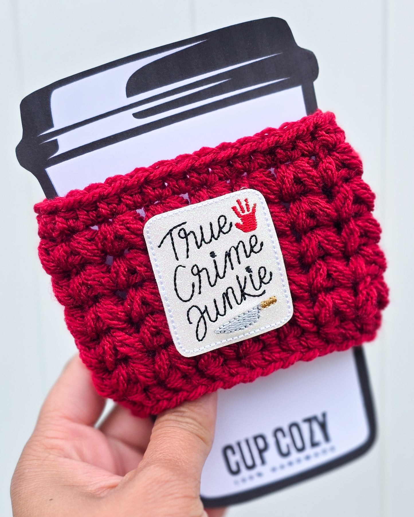 Crochet Coffee Cozy - True Crime Junkie