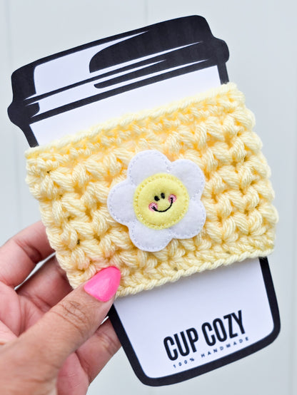 Crochet Coffee Cozy - Yellow Flower