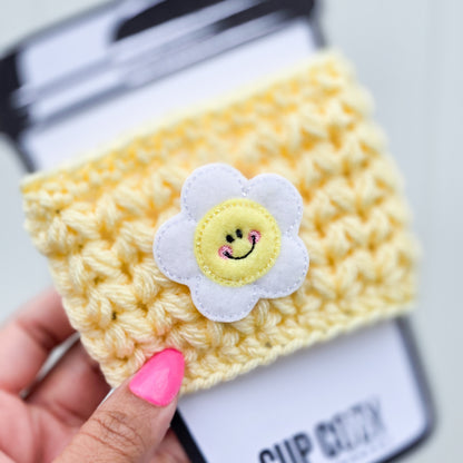 Crochet Coffee Cozy - Yellow Flower
