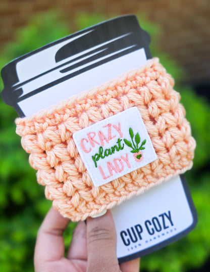 Crochet Coffee Cozy - Peach Crazy Plant Lady