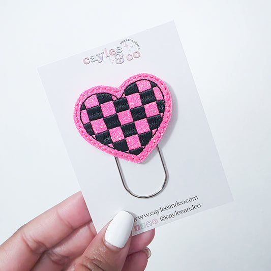 Paperclip Bookmark - Checkered Heart