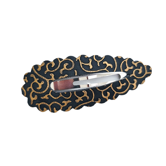 Scallop Snap Clip - Black/Gold Filigree