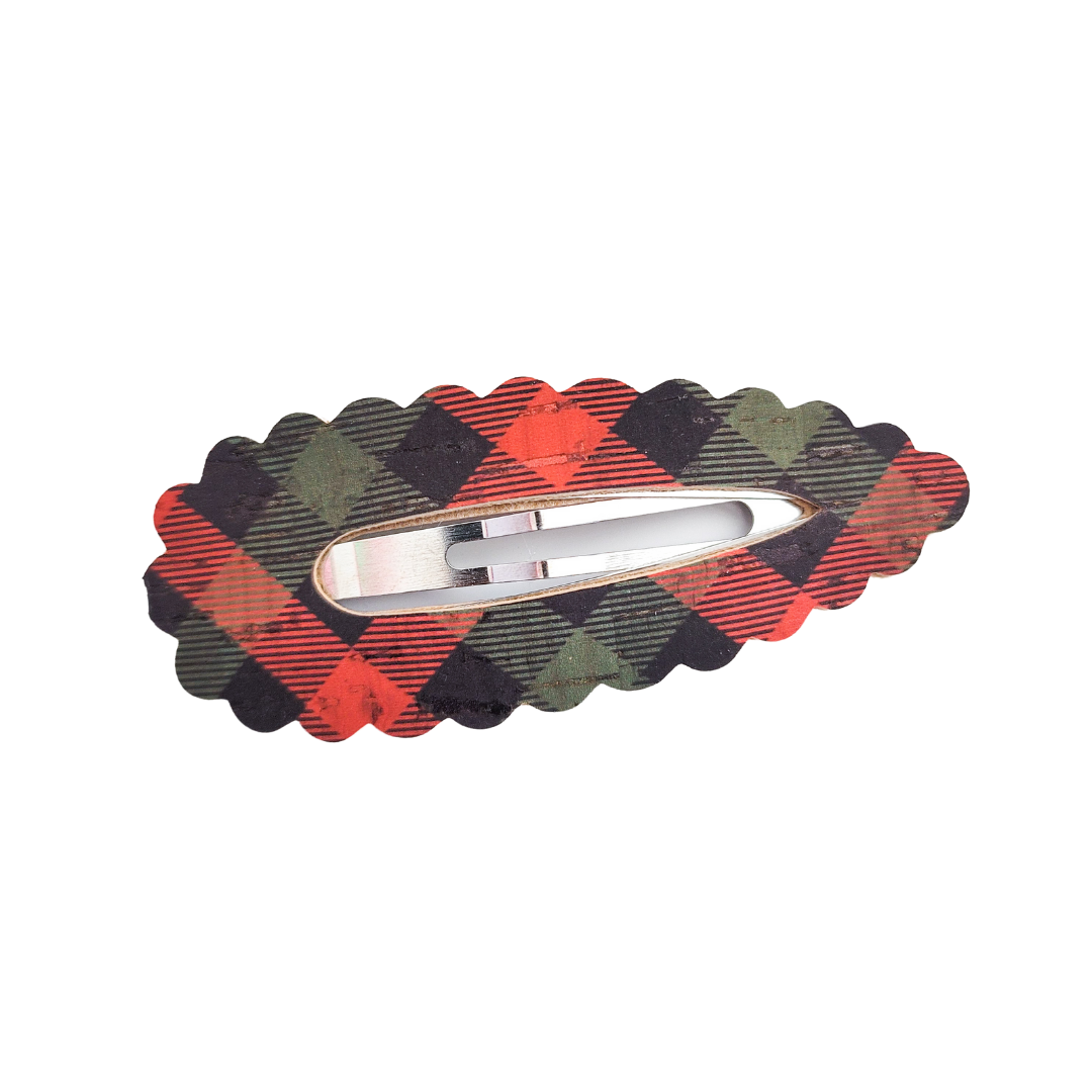 Scallop Snap Clip - Christmas Plaid Cork